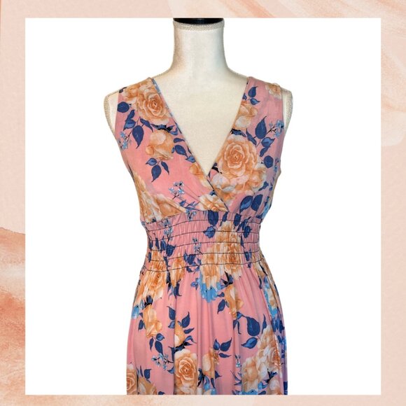 Pink Floral Sleeveless Maxi Dress - Picture 3 of 4